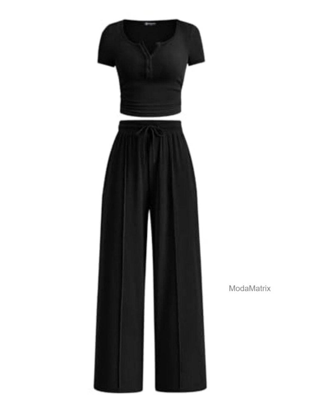 Women's Ribbed Knit 2 Piece Set Crop Top Wide Leg Pants Lounge Outfit